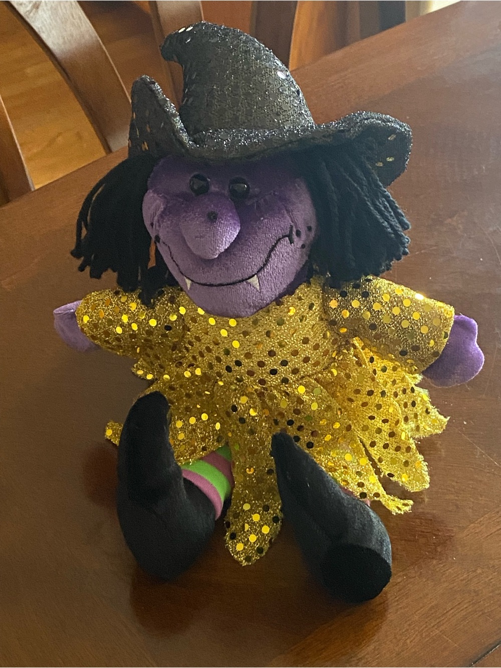 Caltoy Halloween Witch Plush Purple Black Gold Sequin 12” Halloween Decor